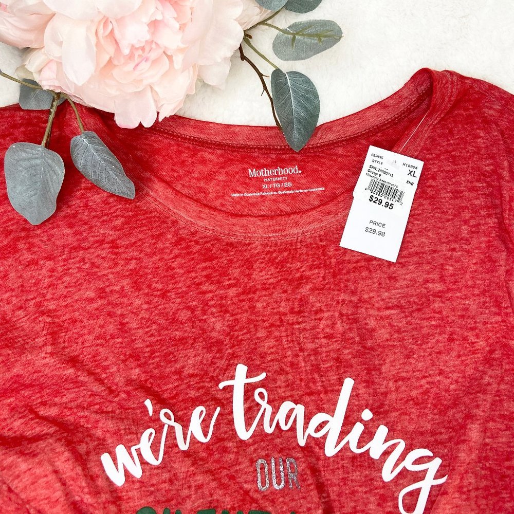 Motherhood Maternity Holiday Long Sleeve T-Shirt Red Extra Large - Picture 6 of 8